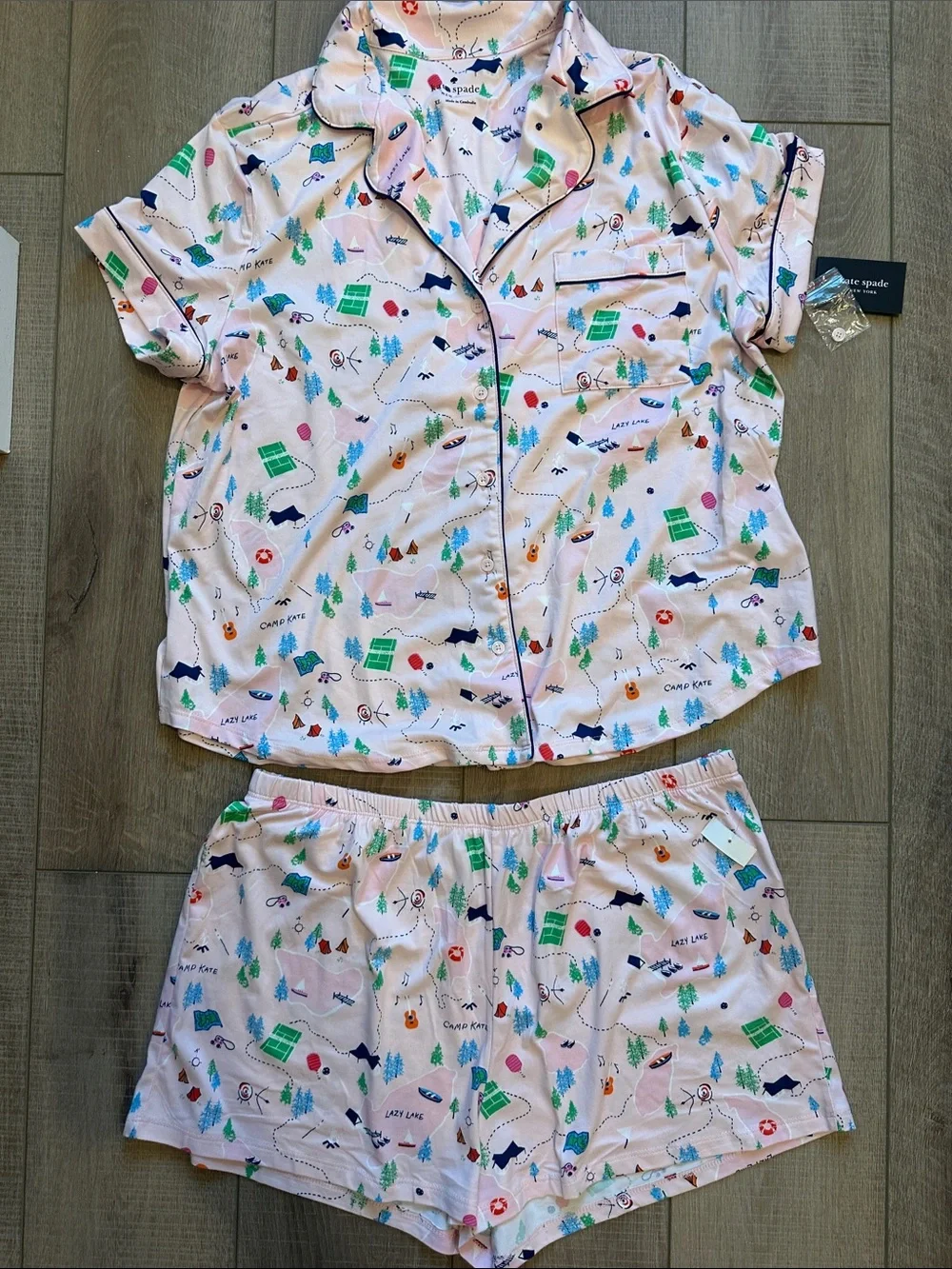 kate spade Light Pink Camp-Print Short Pajama Set